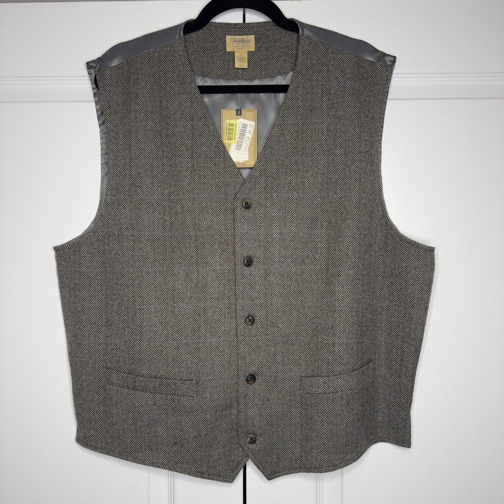 Tre Vero Suit Vest‎ Mens XL Gray Herringbone Wool Tweed Belted Formal Business